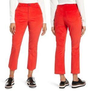 Halogen x Atlantic-Pacific Red Velveteen cropped Kick Flare Pants Women’s size 6